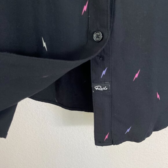 Rails Womens Large Black Multi Lightning Button Up Rocsi Shirt Long Sleeve Top - Picture 10 of 10